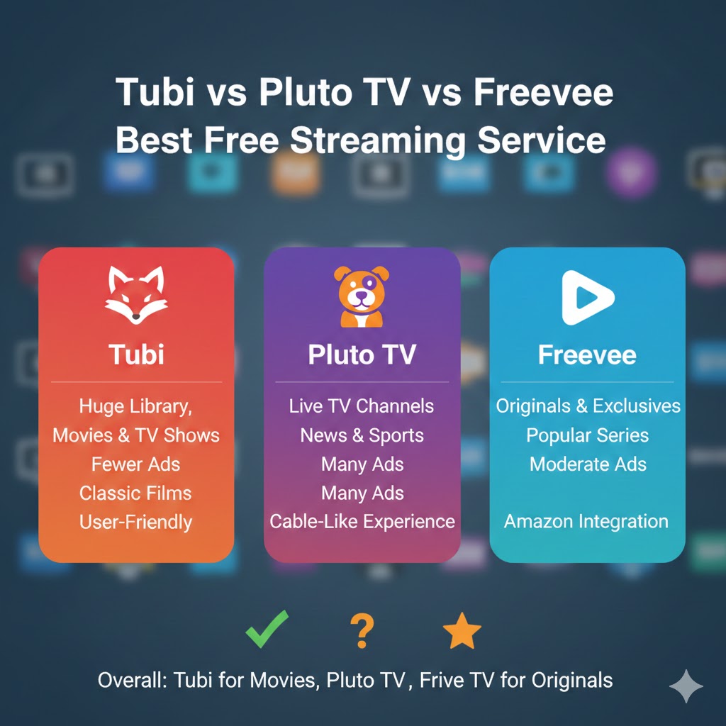 Tubi vs Pluto TV vs Freevee