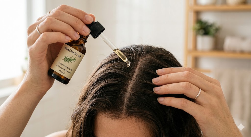 Apply best rosemary oil for hair growth with dropper