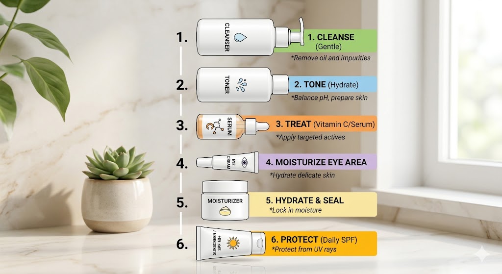 Follow morning anti aging skincare routine step order