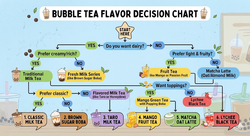 Choose boba tea flavors based on taste preferences