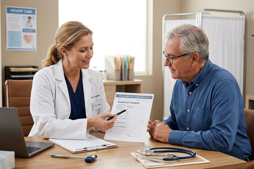 Review annual physical check up checklist during appointment