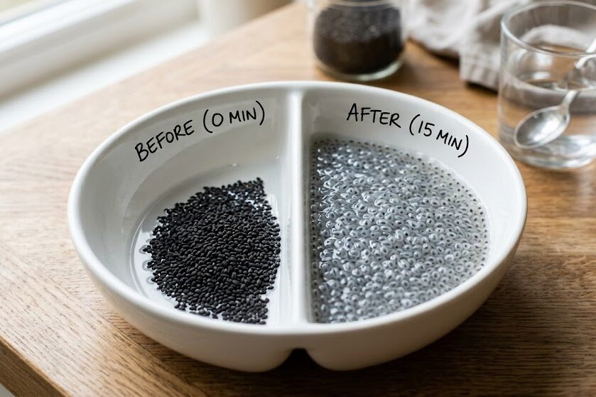 Prepare basil seeds benefits recipe by soaking seeds in water