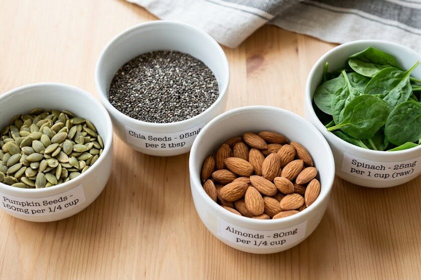 Compare foods high in magnesium by serving size