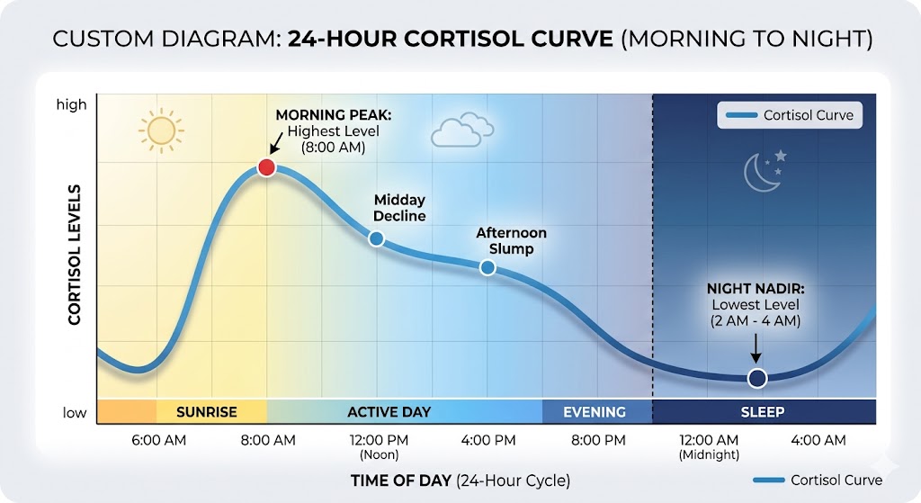 Visualize cortisol hormone levels across the day