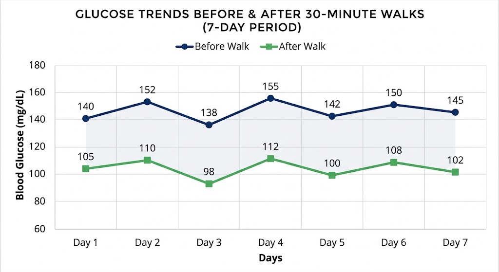Compare blood sugar after walking exercise results