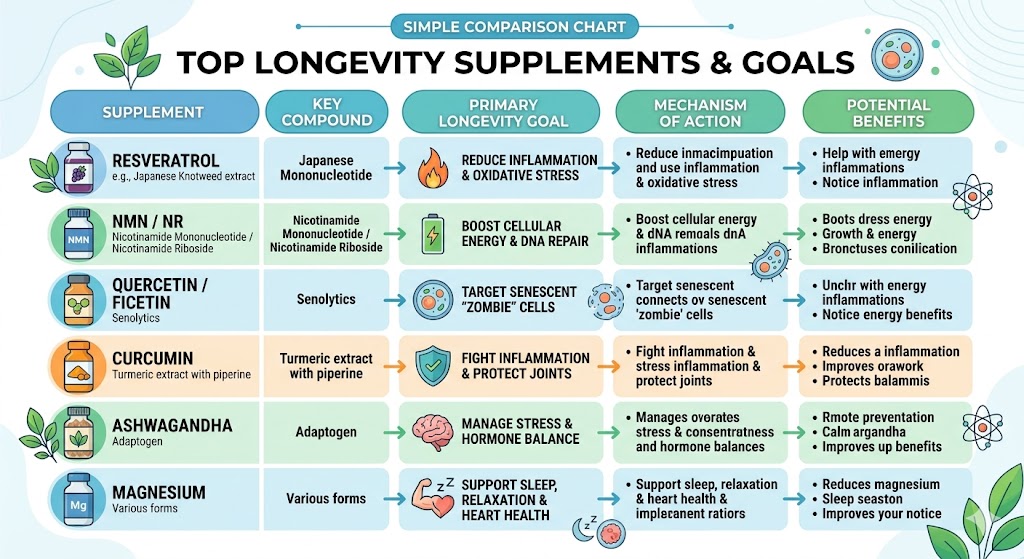 Compare best longevity supplements for healthy aging
