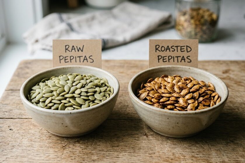 Compare pepitas raw roasted nutrition options