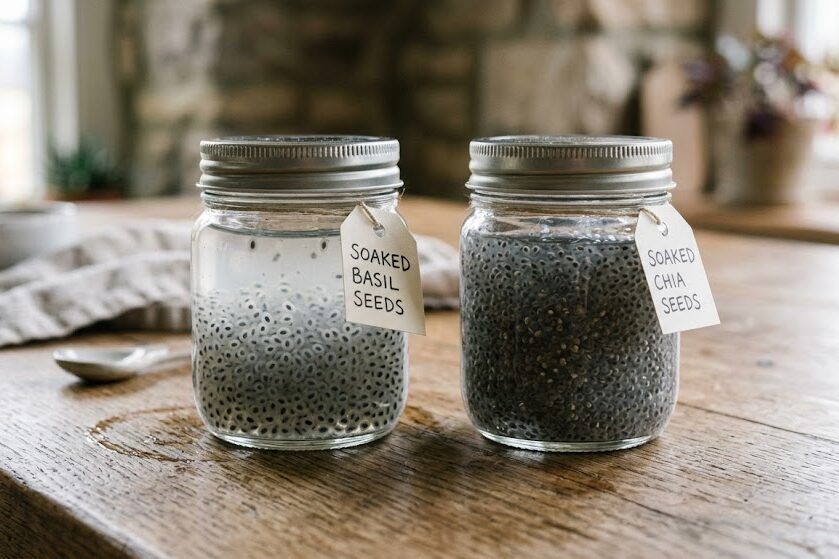 Compare basil seeds vs chia seeds after soaking