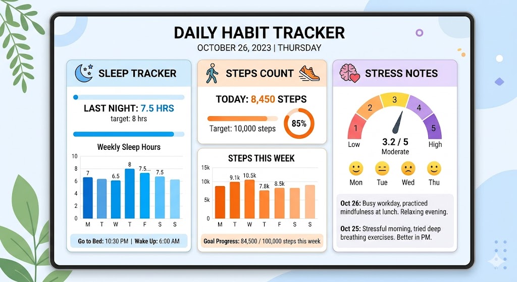 Track healthy cortisol levels with daily habit dashboard