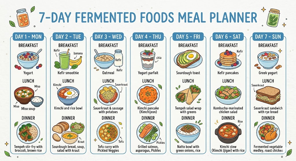Plan fermented foods for gut health weekly meals