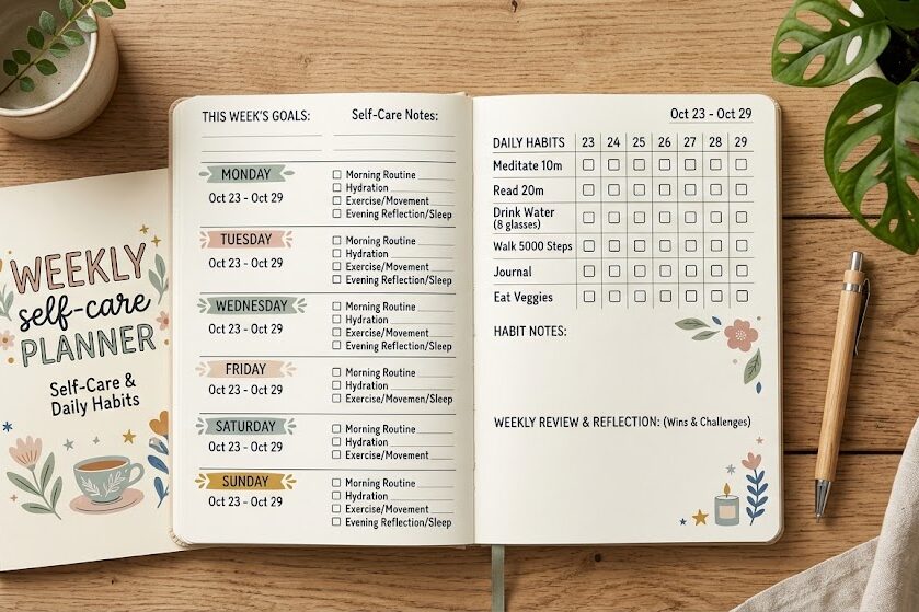 Track self care activities with weekly planner
