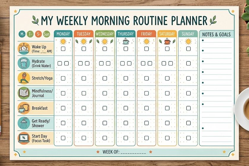 Organize healthy morning habits checklist