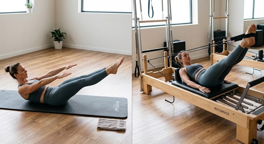 Compare reformer pilates exercises and mat pilates exercises