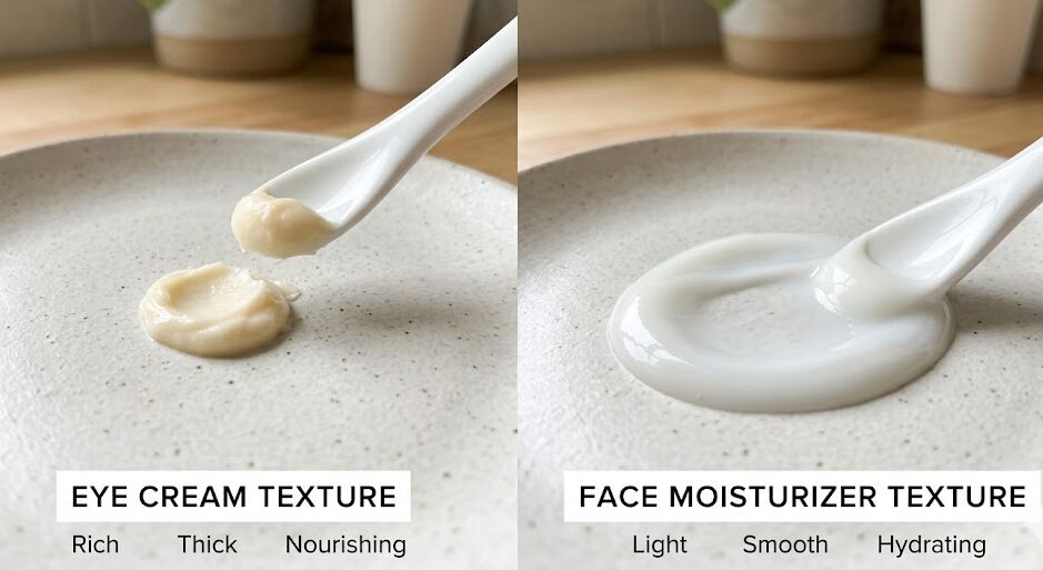 Compare hydrating eye cream and face moisturizer textures