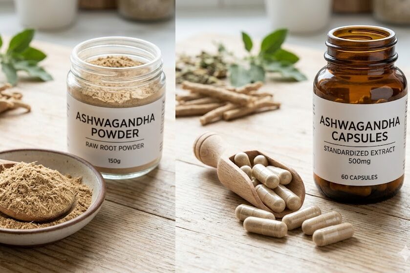 Compare ashwagandha capsules vs powder benefits