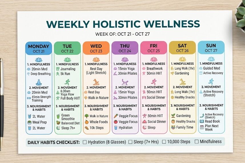 Plan a beginner holistic fitness routine weekly
