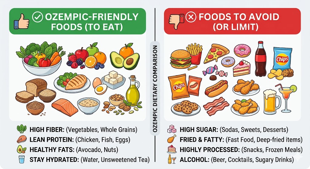 Compare Ozempic foods to avoid and healthy alternatives