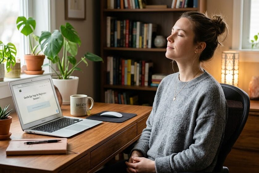 Practice eye yoga exercises for screen fatigue relief