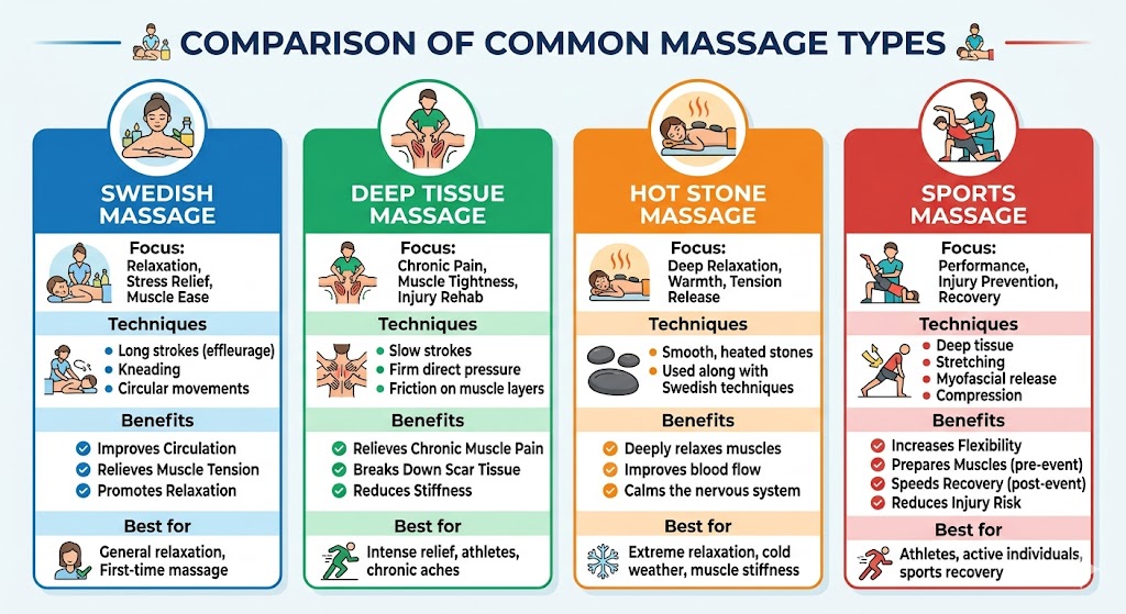 Compare different massage therapy techniques