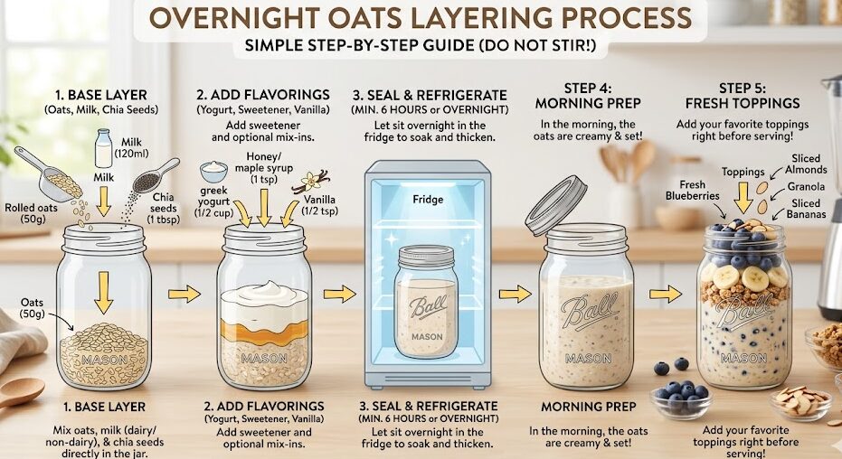 Build healthy overnight oats recipe layers