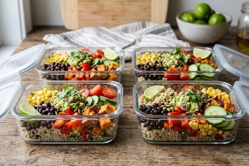 Store quinoa meal prep bowls for healthy lunches