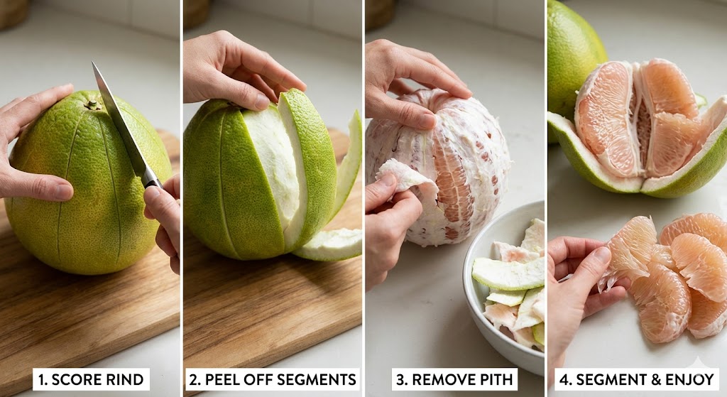 Peel pomelo fruit step by step