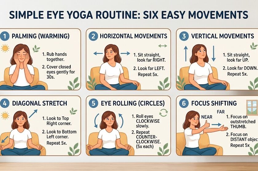 Perform beginner eye yoga exercises safely