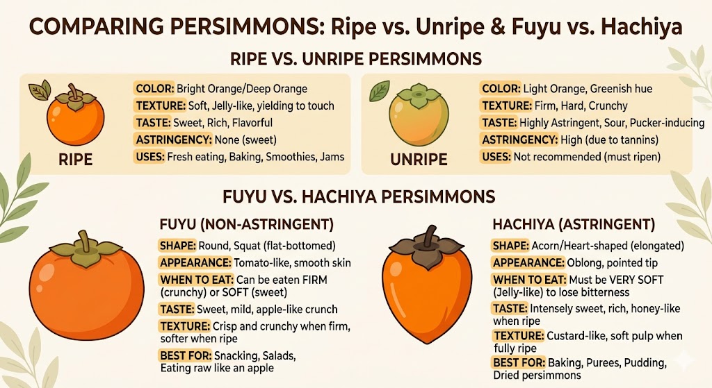 Understand persimmon ripeness and varieties