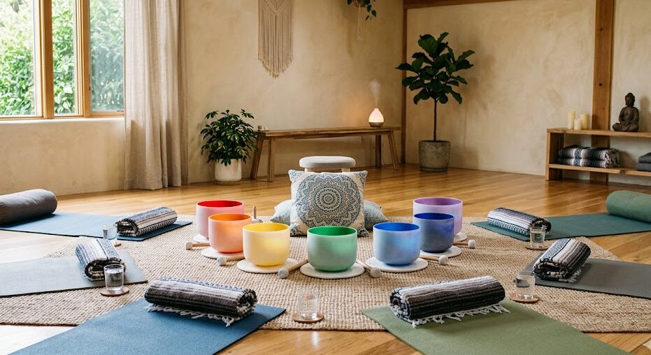 Experience sound bath meditation in a wellness studio