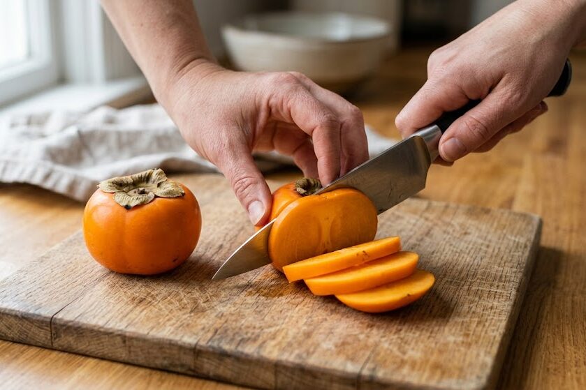 Prepare ripe persimmon for healthy recipes