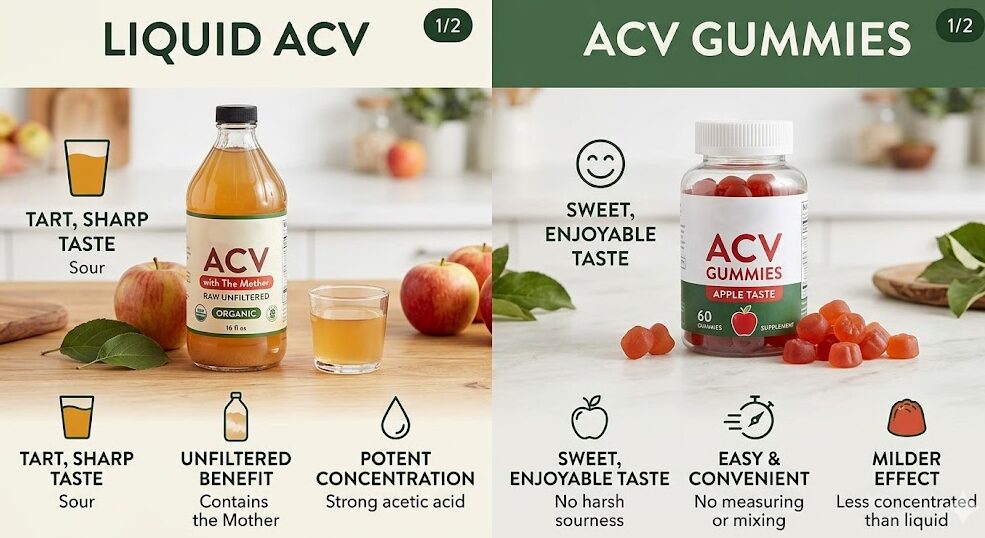Compare apple cider vinegar gummies and liquid