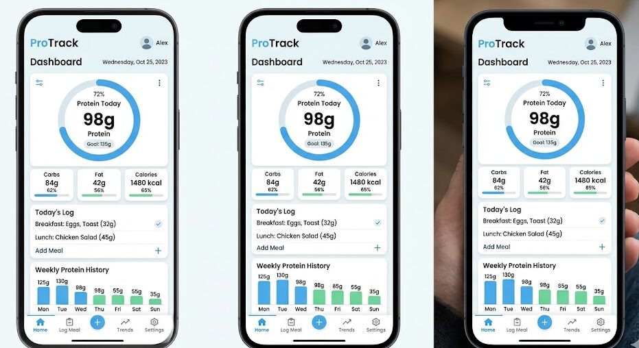 Track protein intake using fitness app dashboard