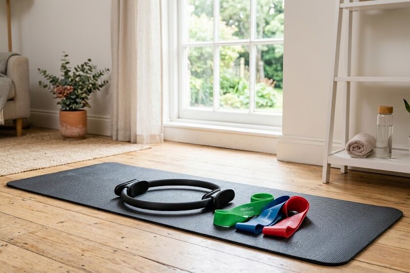 Set up pilates exercises at home with beginner equipment