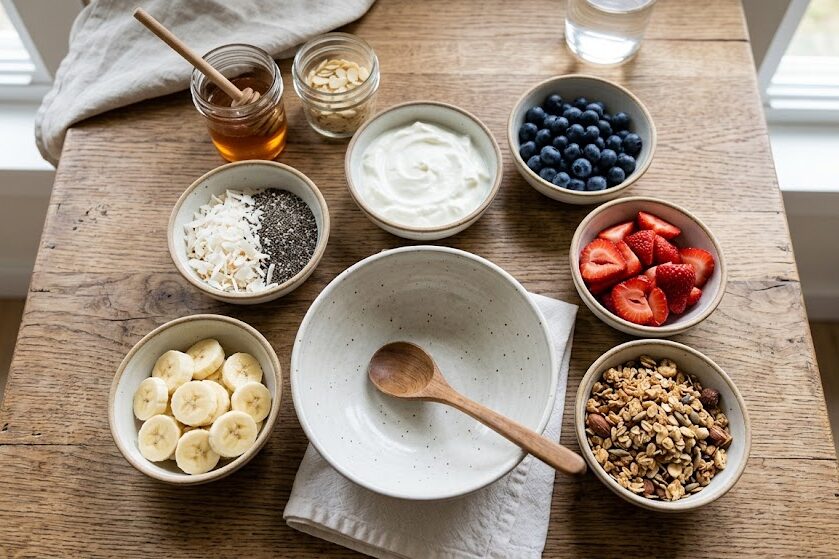 Prepare yogurt bowl ingredients for healthy meal prep