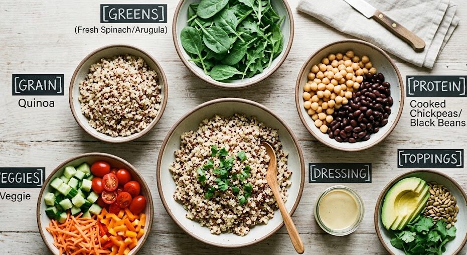 Choose quinoa bowl toppings for balanced meals