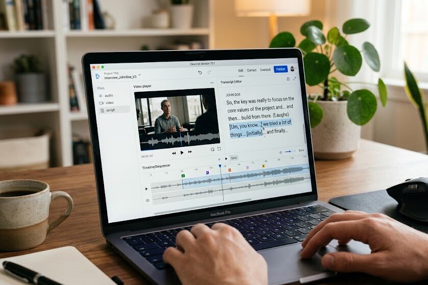 Edit AI video using Descript transcript editor