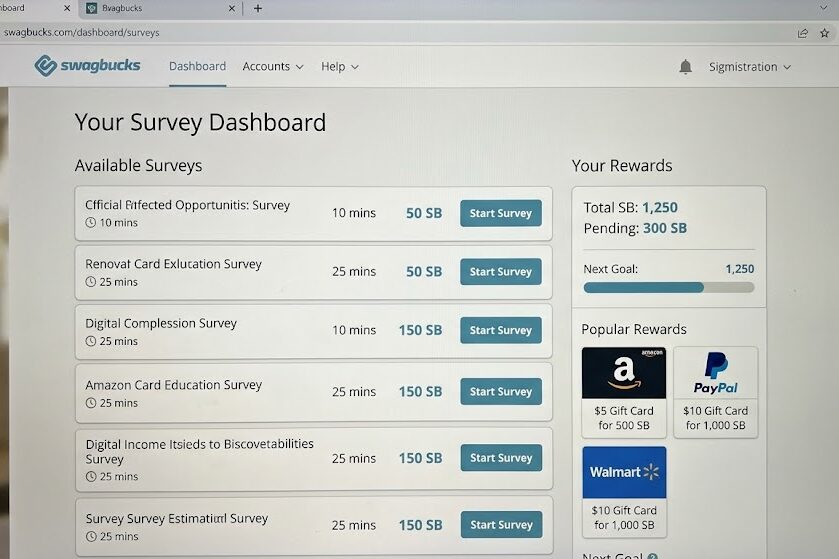 Browse Swagbucks paid survey opportunities dashboard