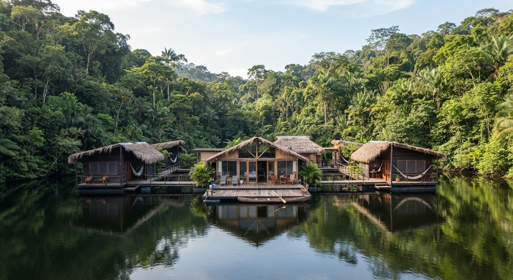 Eco floating hotel surrounded by nature