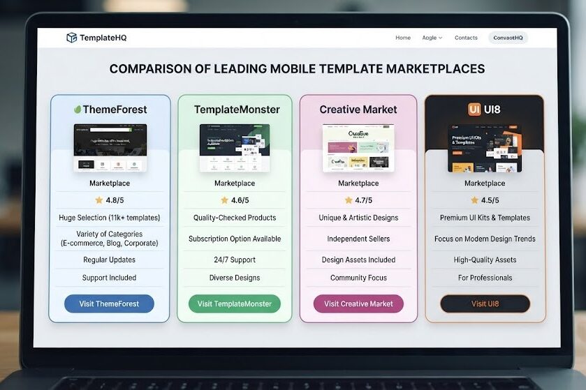 Compare mobile app template marketplaces
