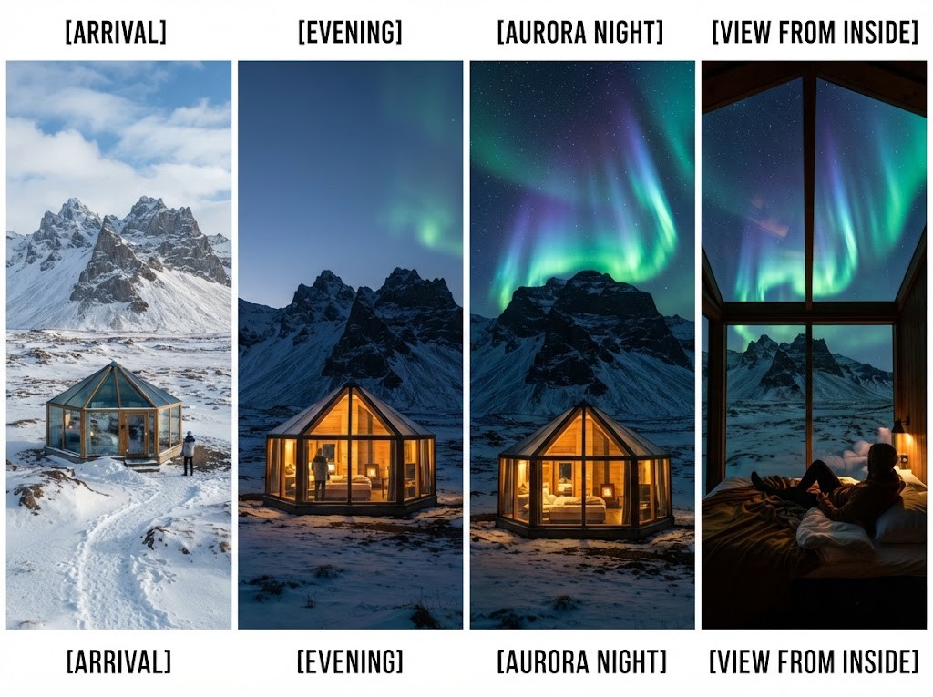Iceland glass hotel with panoramic Aurora views