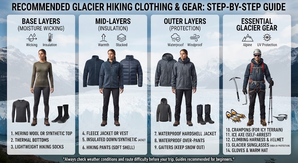 Pack essential glacier hiking equipment
