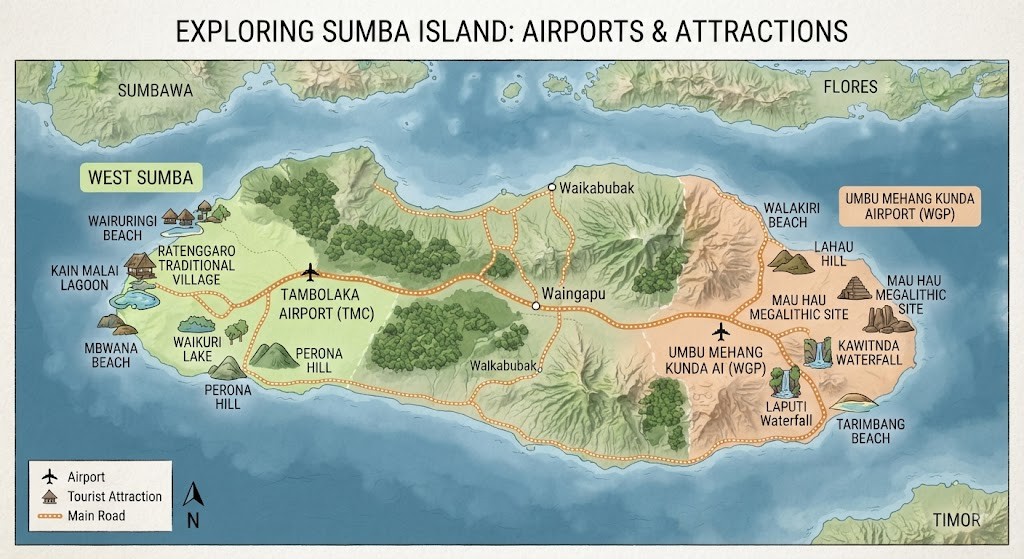 Plan Sumba Indonesia travel routes between major attractions