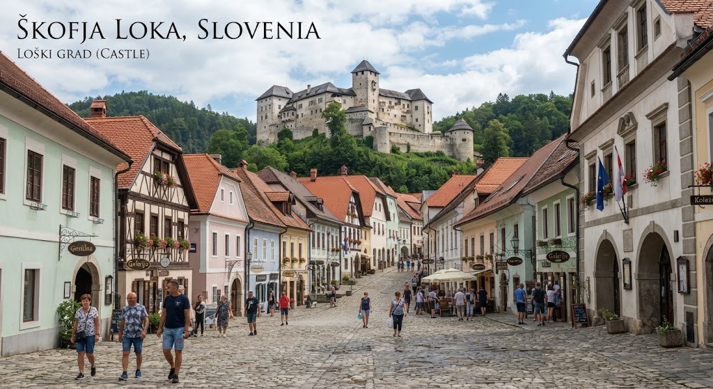 Explore Škofja Loka medieval streets in Slovenia