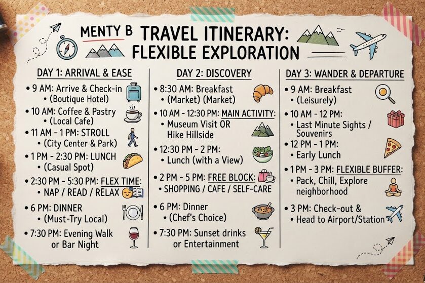 Plan a flexible three-day Menty B Travel itinerary