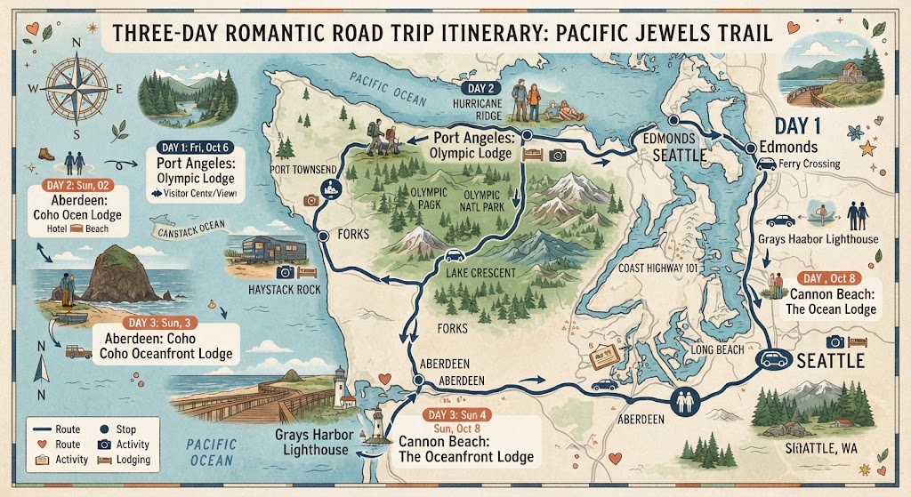 Plan a romantic road trip itinerary for couples