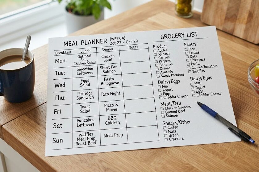 Plan Sunday meal prep with a weekly grocery list