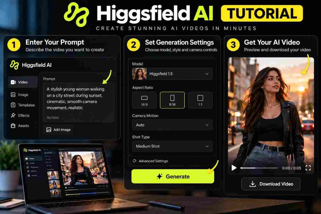 Create a cinematic video using the Higgsfield AI tutorial workflow
