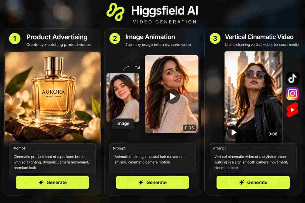 Compare Higgsfield AI video quality across three creative tests